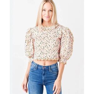 CeliaB Cedar Floral Print Corduroy Top Cropped Multicolor Women's Medium